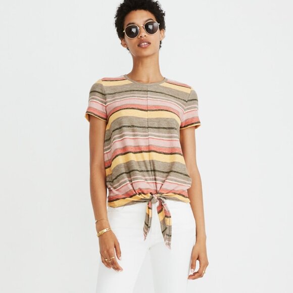 Madewell Texture & Thread Modern Tie-Front Top in Kieran Stripe - Picture 1 of 8